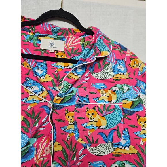 Printfresh Meowing Mermaids Short Sleep Set Cats Pink Colorful Size 2X - Picture 8 of 8
